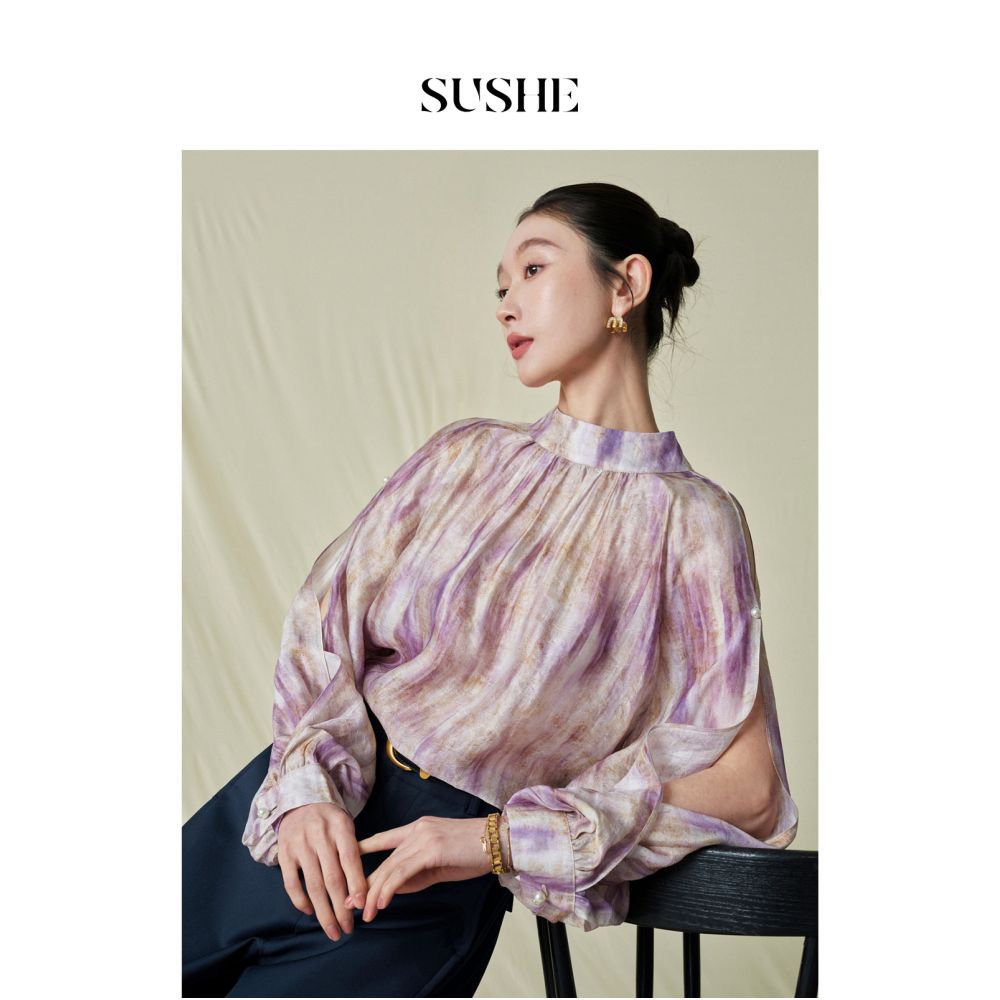 Shuxi SUSHE Xi Ying Tie Bow Tie Dyeing Design Artistic Commuter Shirt Women s Autumn Shirt image 5