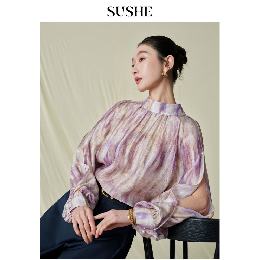 Shuxi SUSHE Xi Ying Tie Bow Tie Dyeing Design Artistic Commuter Shirt Women s Autumn Shirt image 15