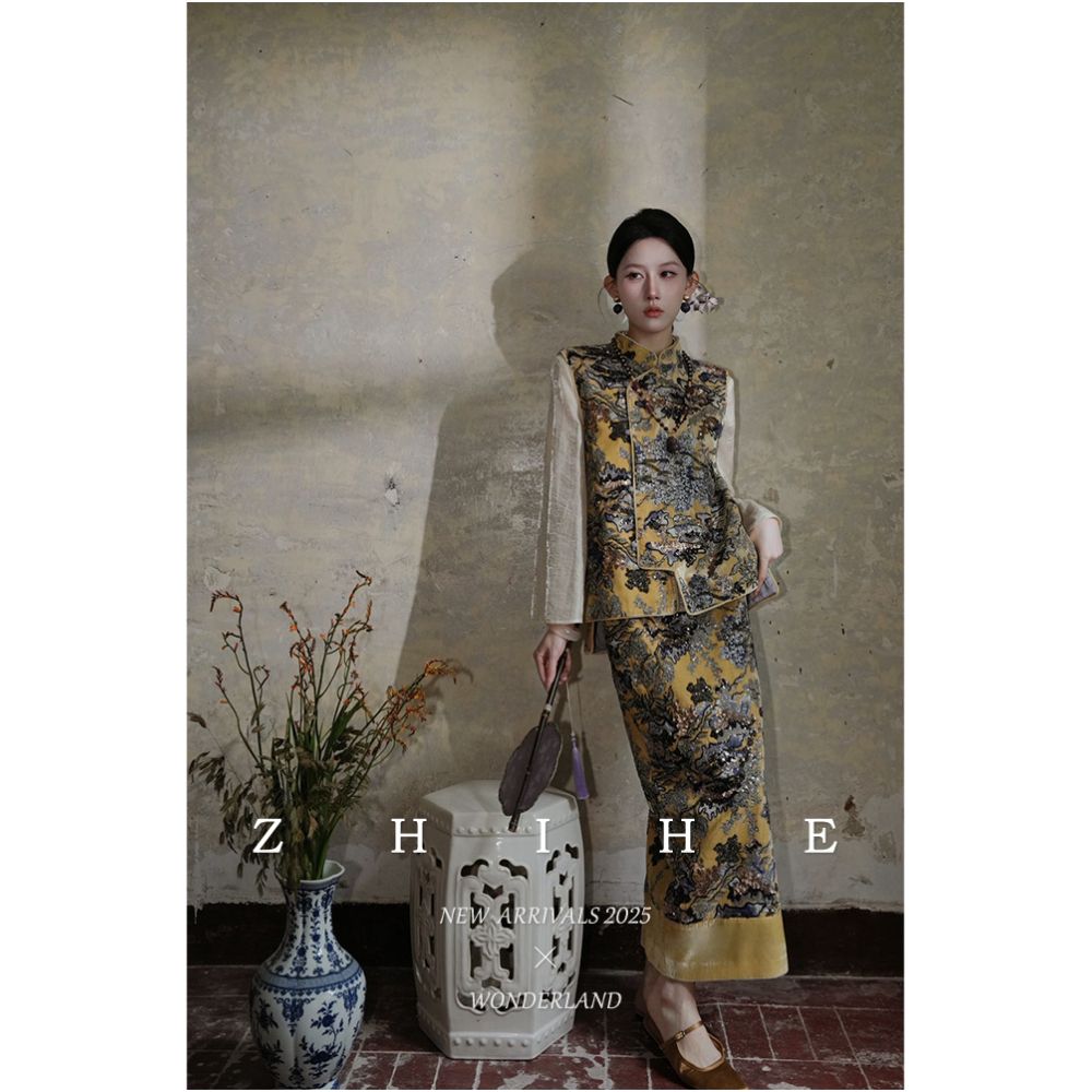 Wuyan Yiheshan Hetu New Chinese Brocade Velvet Bead Embroidery Material Vest Half Skirt Tencel Top image 5