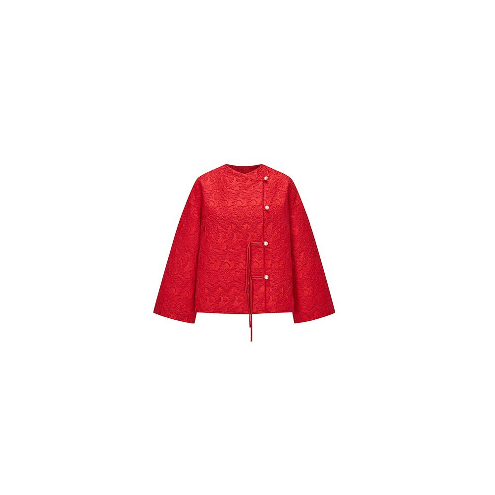 Tang style short jacket for women new Chinese style jacquard slant collar button red New Year s greeting jacket improved Chinese style New Year Tang style winter outfit image 12