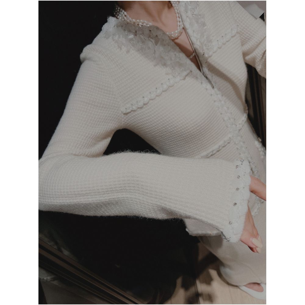 Luxury cashmere flower rhinestone French style small fragrance knitted cardigan with high end feel heavy coat sweater W4104 image 4