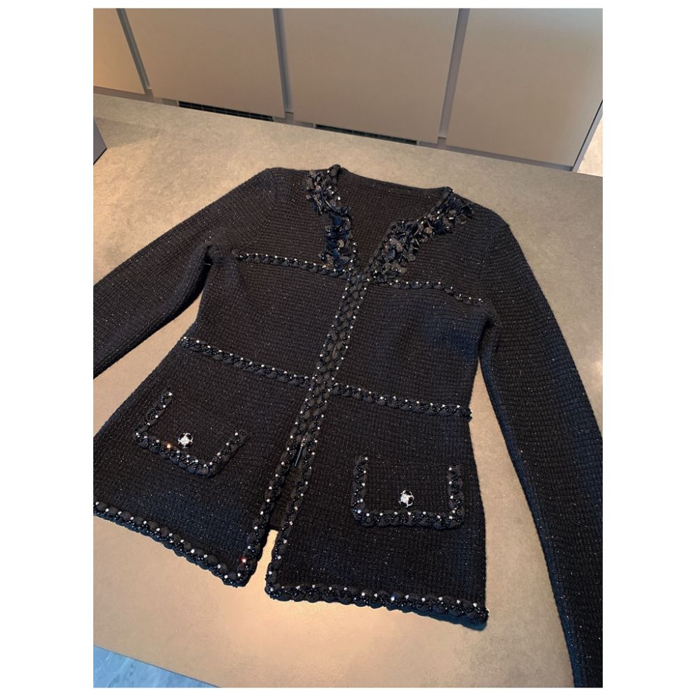 Luxury cashmere flower rhinestone French style small fragrance knitted cardigan with high end feel heavy coat sweater W4104 image 18