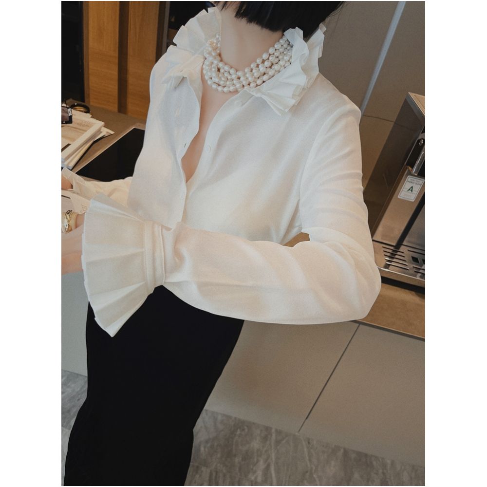 Dreaming of Victoria 2 layers of silk 2 layers of lace court lazy French retro white shirt mulberry silk P0813 image 4