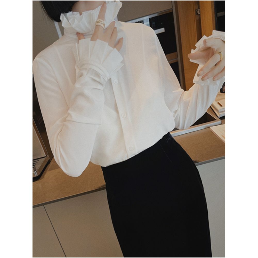 Dreaming of Victoria 2 layers of silk 2 layers of lace court lazy French retro white shirt mulberry silk P0813 image 0