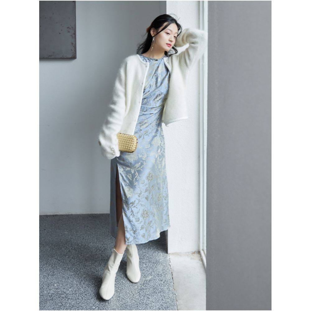 45 mulberry silk peony printed handmade buckle new Chinese style improved cheongsam skirt image 4
