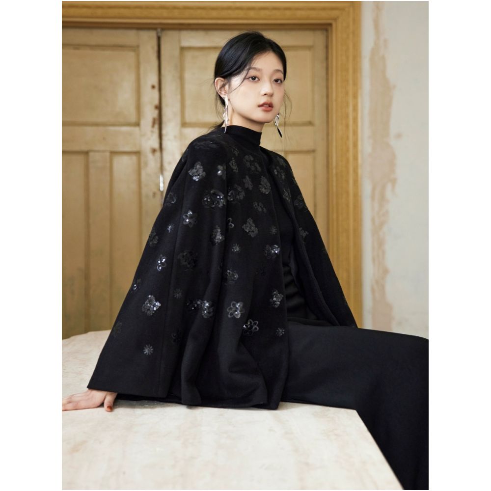 Vintage style heavy duty bead embroidery 100 wool cape style woolen coat image 1