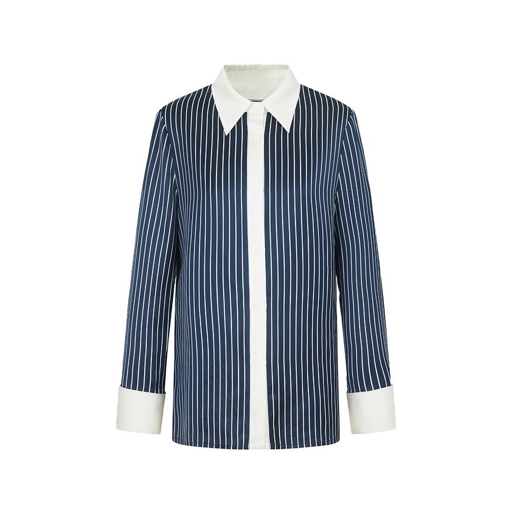 Le Samedi Wilde Pearl Stripe Lightweight Wind Bone Color Weaving Stripe Acetate White Contrast Shirt image 17