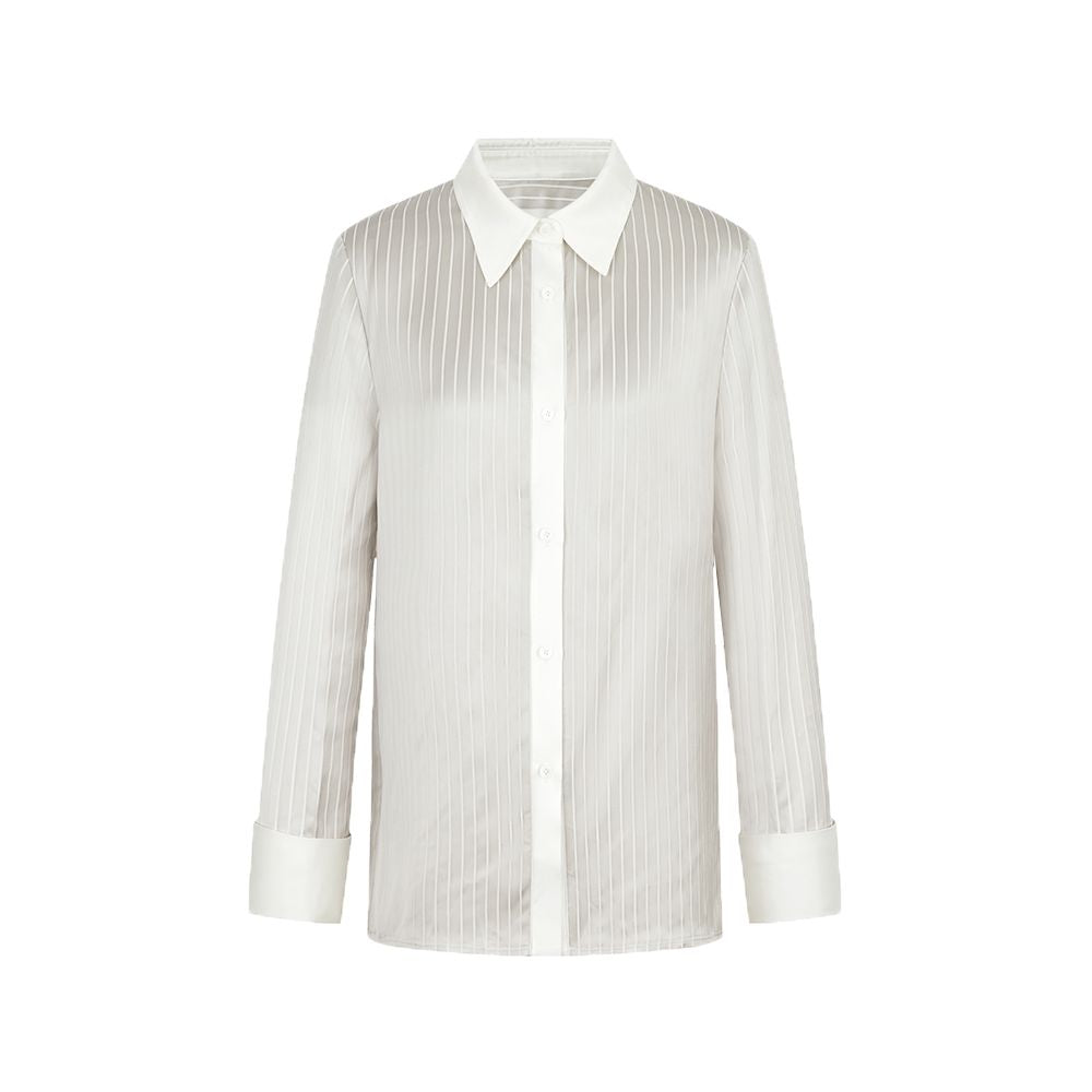 Le Samedi Wilde Pearl Stripe Lightweight Wind Bone Color Weaving Stripe Acetate White Contrast Shirt image 26