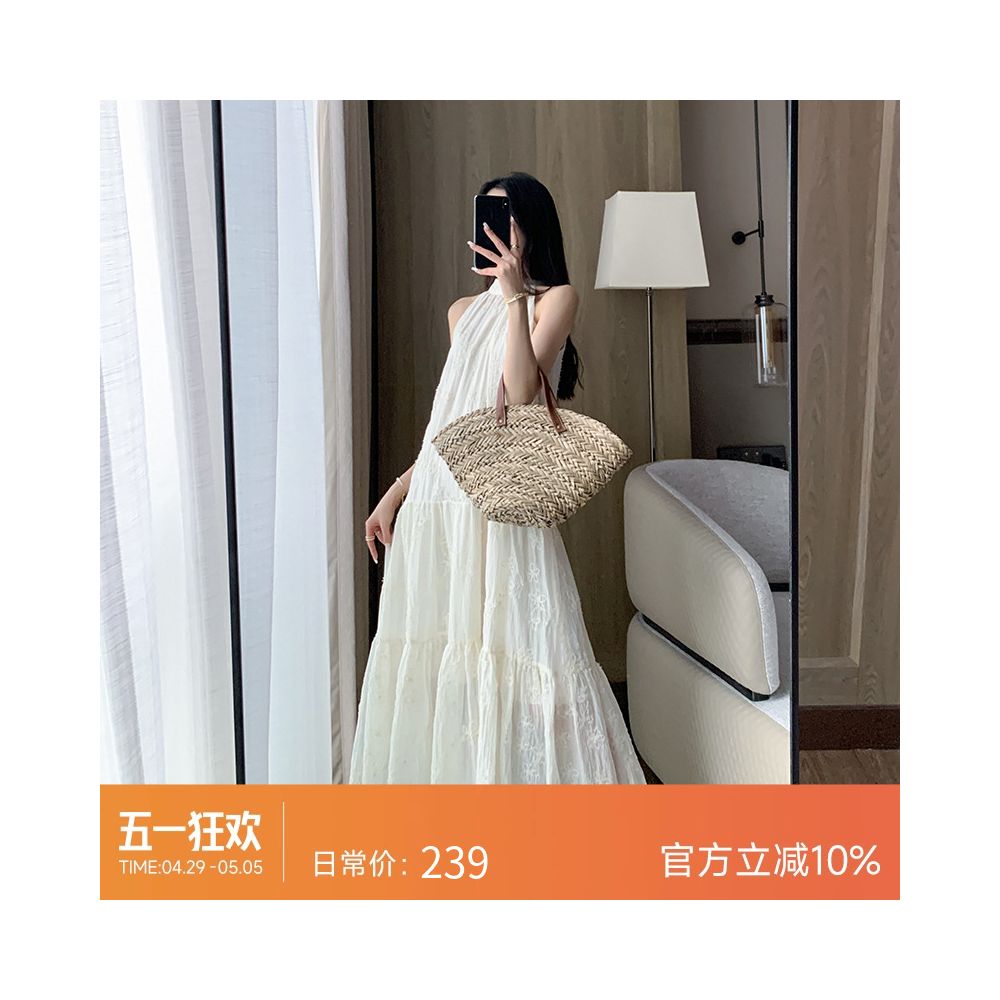 FT GUOGE Hanging Neck Dress for Women 2025 Summer New Style French Tea Break Gentle Wind Sleeveless Tencel Cake Skirt image 1