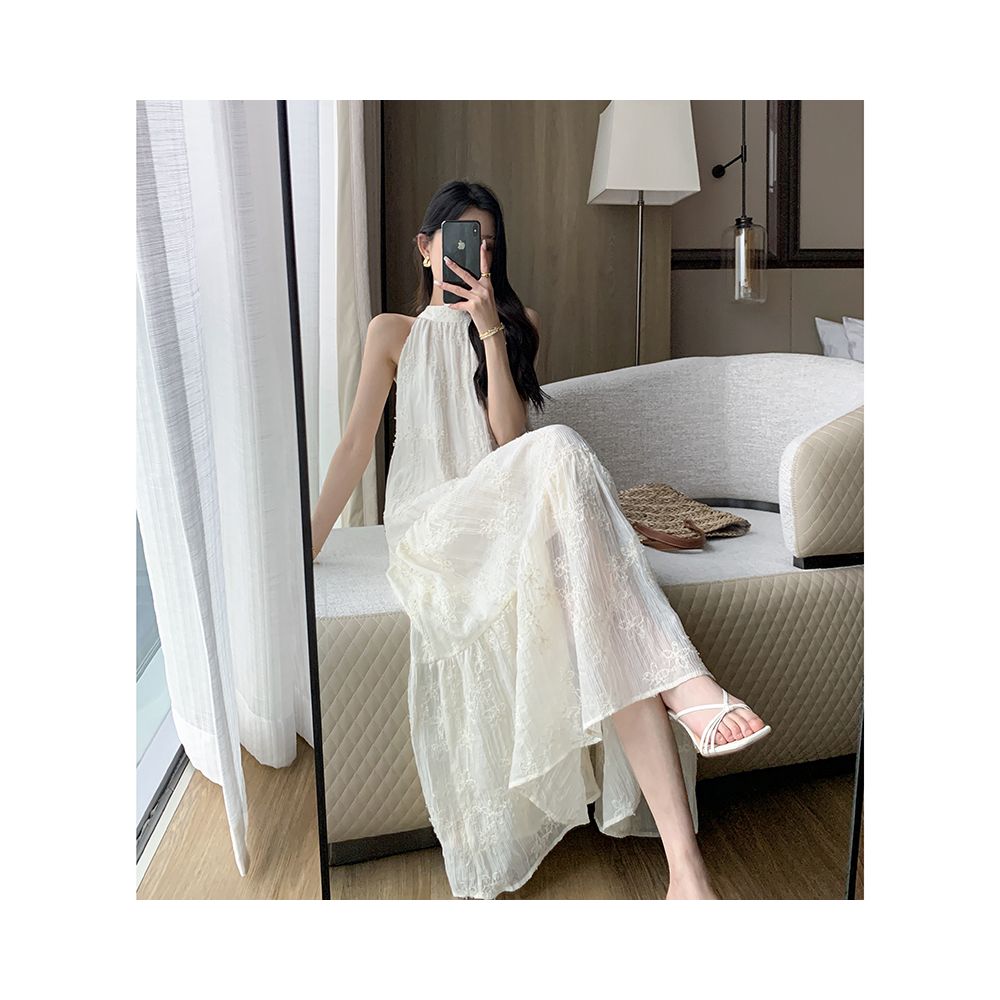FT GUOGE Hanging Neck Dress for Women 2025 Summer New Style French Tea Break Gentle Wind Sleeveless Tencel Cake Skirt image 3