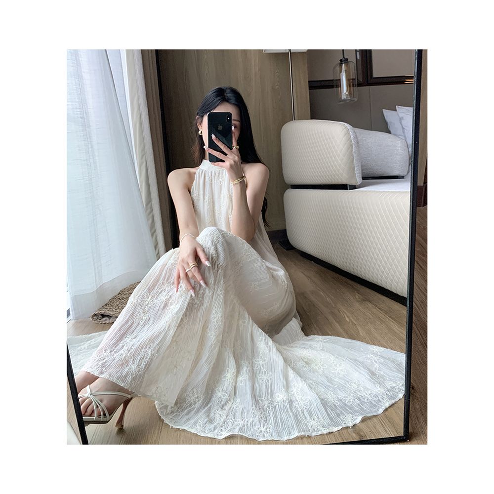 FT GUOGE Hanging Neck Dress for Women 2025 Summer New Style French Tea Break Gentle Wind Sleeveless Tencel Cake Skirt image 5
