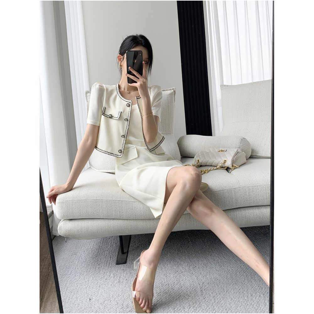FT GUOGE Little Fragrant Dress for Women 2025 Summer New Style High end French Retro Strap Skirt Two piece Set image 1