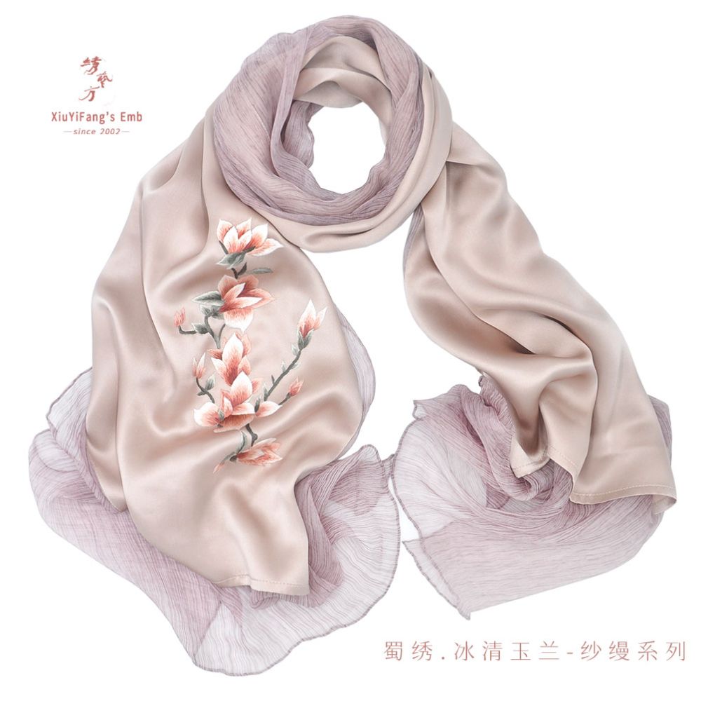 ASAYA2445 Chengdu Shu embroidery hand-embroidered patchwork scarf mulberry silk