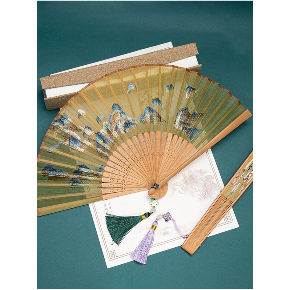 Suzhou embroidery folding fan ancient style embroidery fan ancient costume Hanfu folding fan dance prop Suzhou embroidery beauty handicraft gift image 1