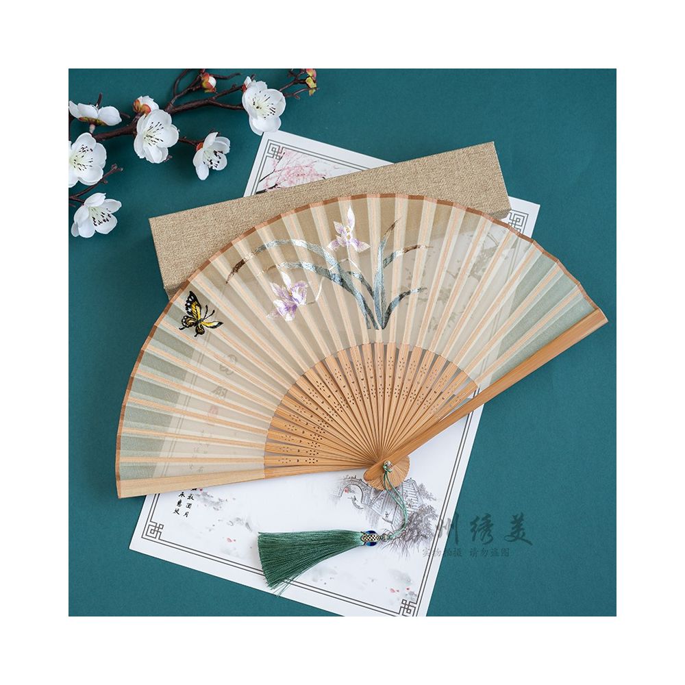 ASAYA2440 Suzhou embroidery folding fan, ancient style embroidery fan, costume Hanfu folding fan