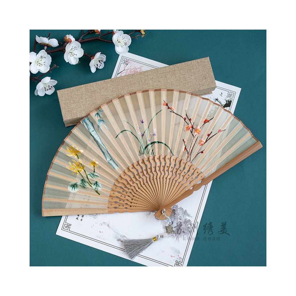 Suzhou embroidery folding fan ancient style embroidery fan ancient costume Hanfu folding fan dance prop Suzhou embroidery beauty handicraft gift image 13