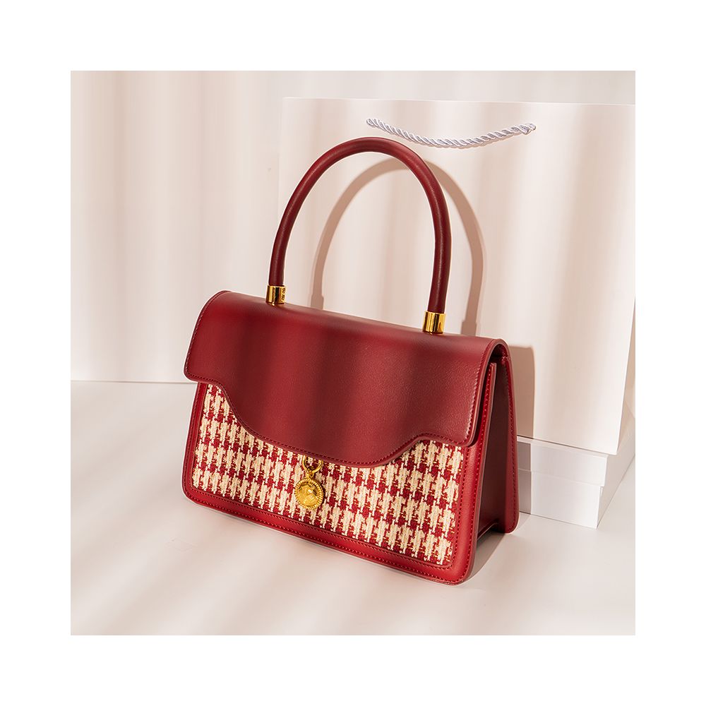 Luan Feng He Ming Red Velvet Wedding Bag Crossed Small Square Bag Premium Handheld Show Wofu Engagement Bridal Bag image 15
