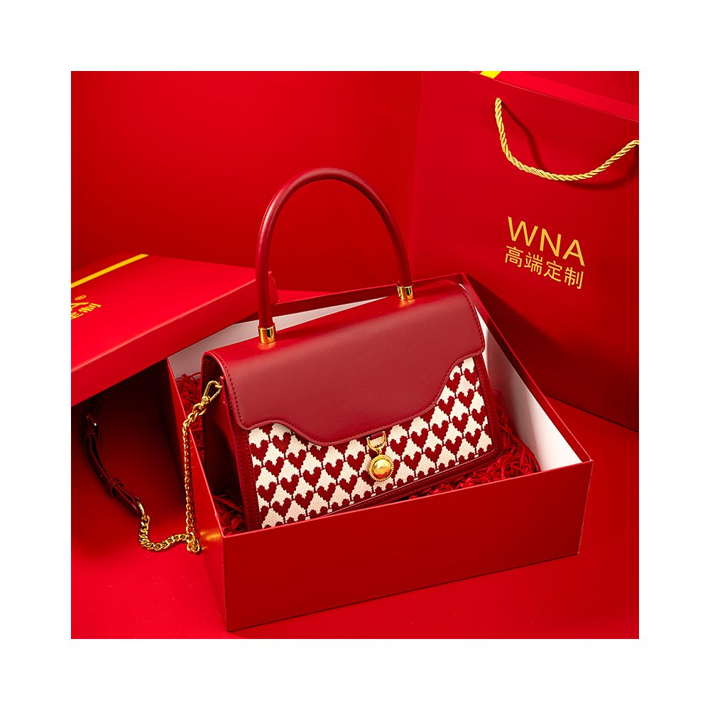 Luan Feng He Ming Red Velvet Wedding Bag Crossed Small Square Bag Premium Handheld Show Wofu Engagement Bridal Bag image 33
