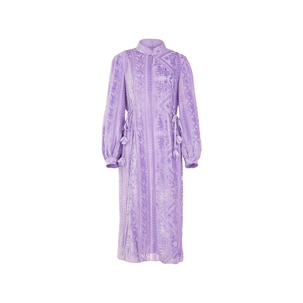 Jiang Qinqin s same style flower and tree deep new Chinese style improved cheongsam stand collar velvet dress temperament banquet dress image 6