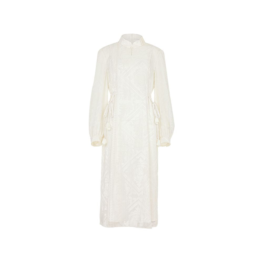 Jiang Qinqin s same style flower and tree deep new Chinese style improved cheongsam stand collar velvet dress temperament banquet dress image 19