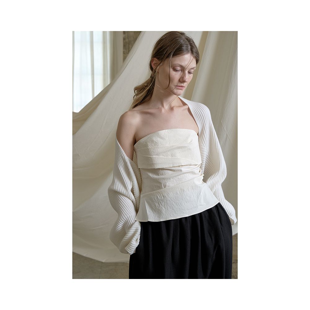 Whitecube pure wool knitted cardigan with cloud like texture paired with shawl scarf French blogger outfit for women image 7