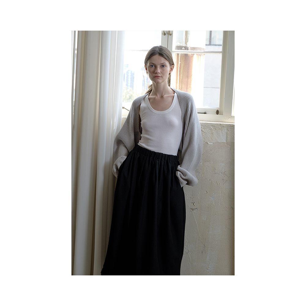 Whitecube pure wool knitted cardigan with cloud like texture paired with shawl scarf French blogger outfit for women image 11