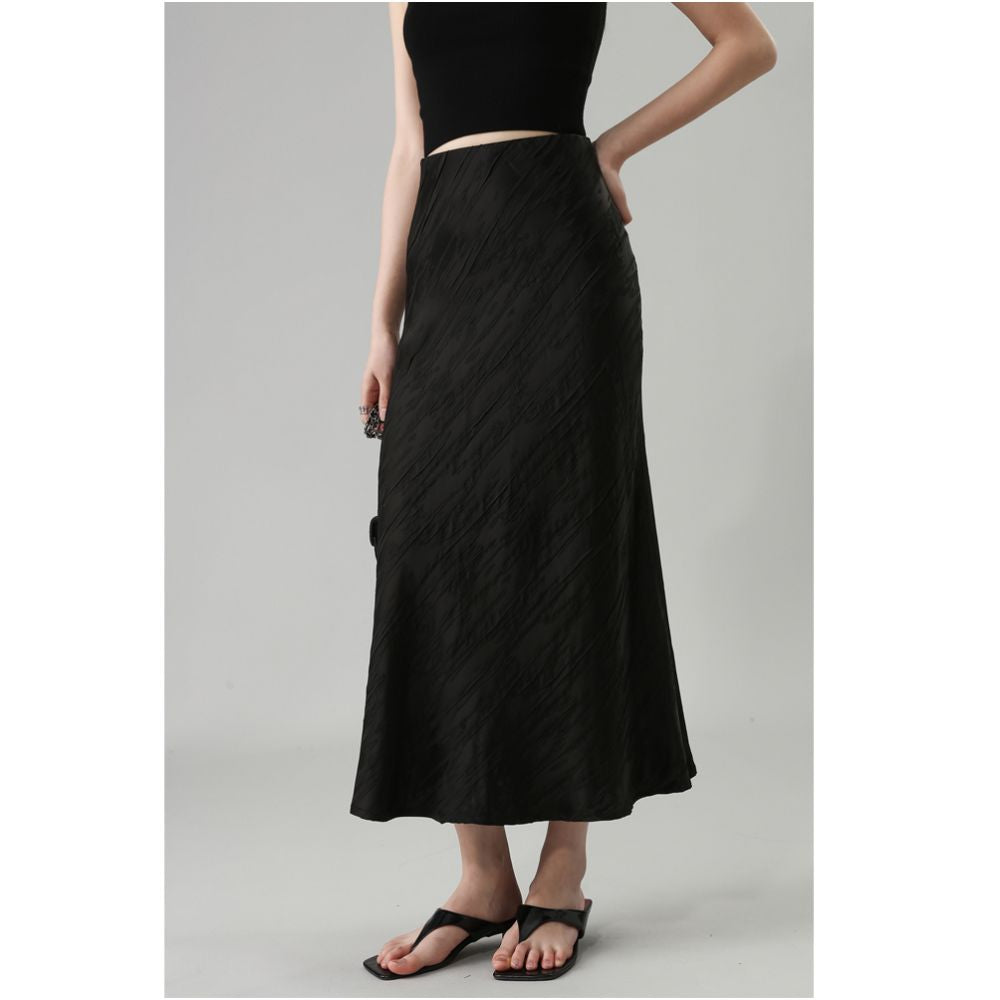FANLE STUDIOS Imported Jacquard Acetic Acid Anti Wrinkle Slimming High Waist Fish Tail Medium length Chinese Half length Skirt for Women image 25