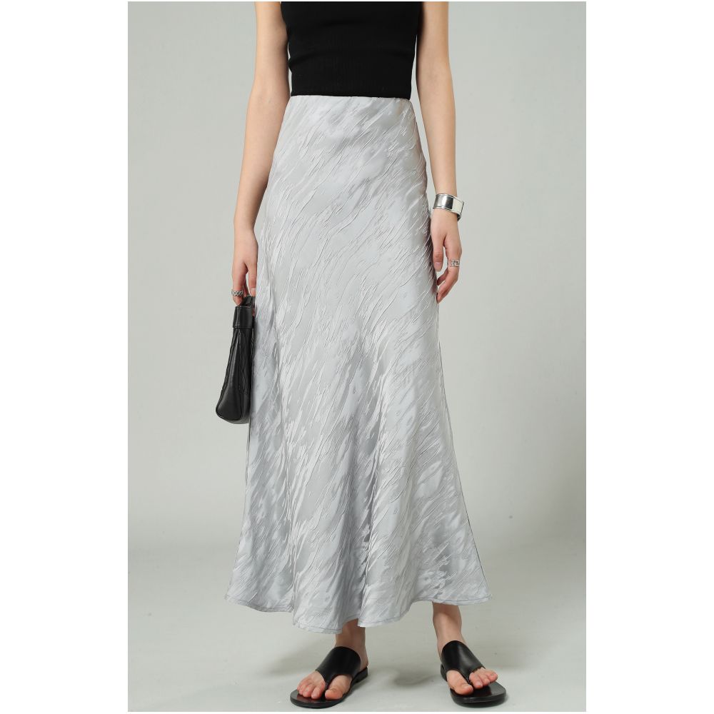 FANLE STUDIOS Imported Jacquard Acetic Acid Anti Wrinkle Slimming High Waist Fish Tail Medium length Chinese Half length Skirt for Women image 31