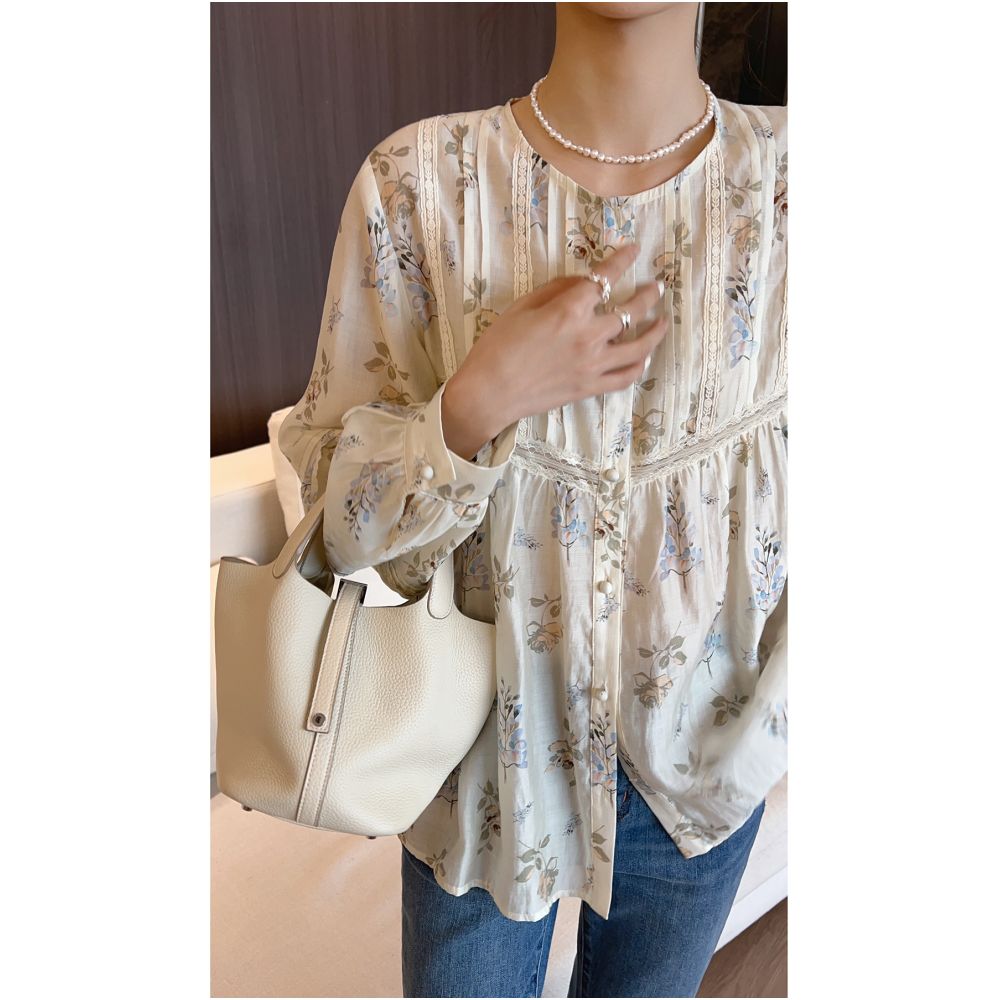 Qiqijia Design Sense Round Neck Floral Blouse Women s 2024 Autumn New Product Unique Single breasted Long sleeved Shirt image 12