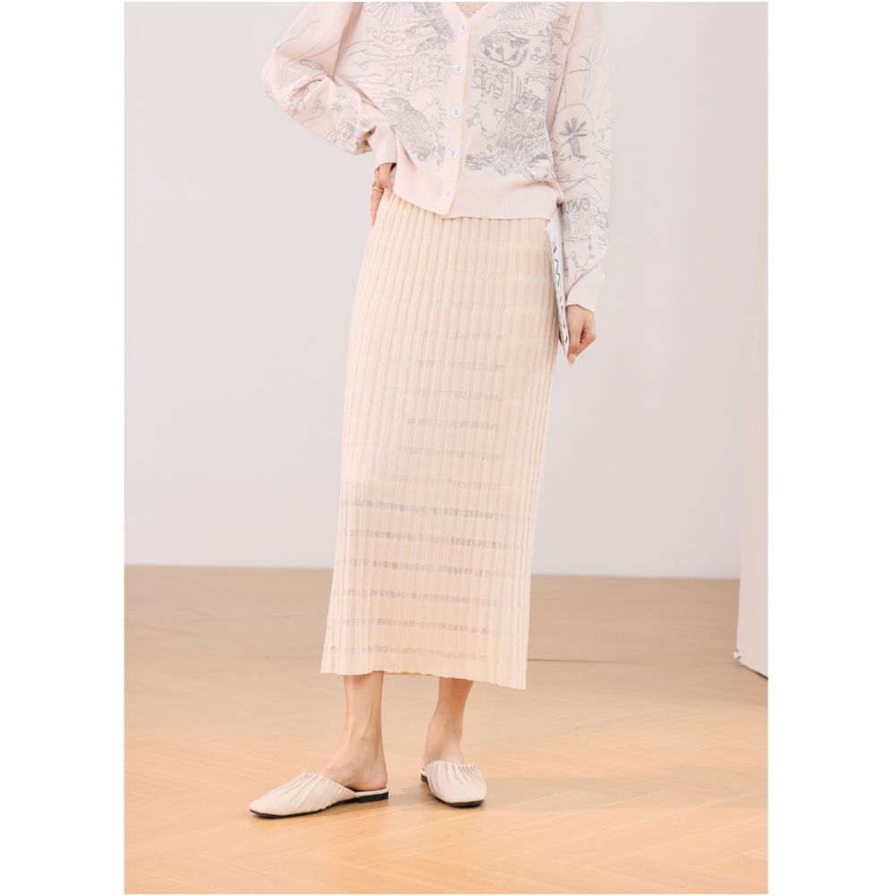 Qiqi Family 3D Bamboo Knot Pit Strip Knitted Half Skirt 2024 Autumn New Product French Hollow High Waist Long Skirt for Children image 4