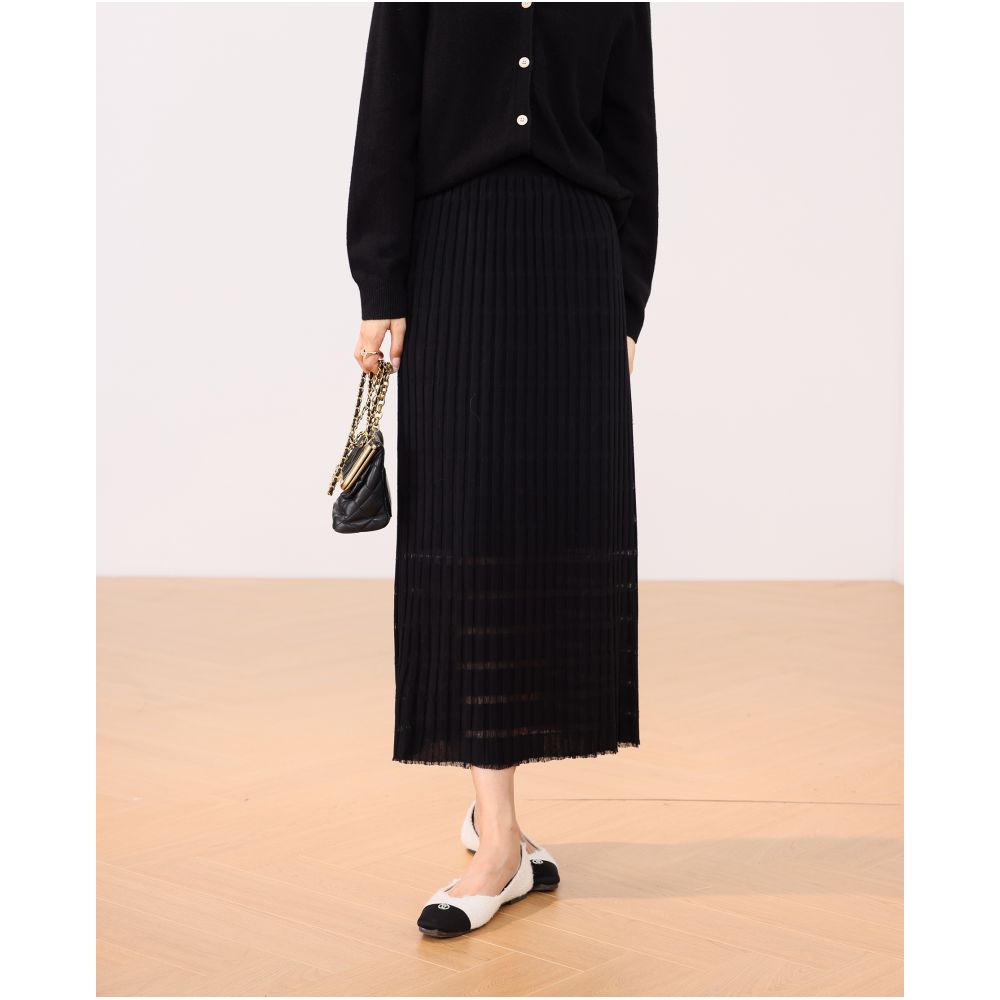 Qiqi Family 3D Bamboo Knot Pit Strip Knitted Half Skirt 2024 Autumn New Product French Hollow High Waist Long Skirt for Children image 12