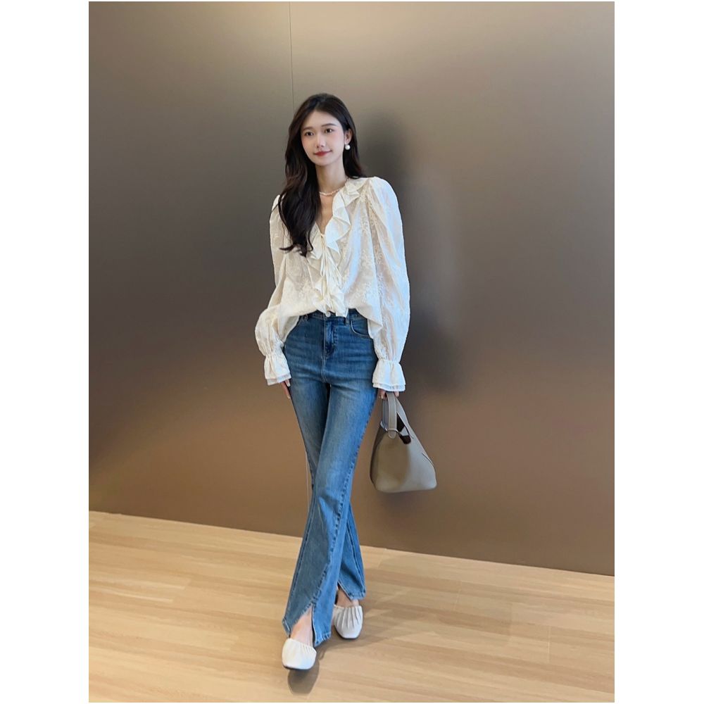 Qiqijia Rice White Lotus Leaf Collar Strap Three Dimensional Embroidered Top 2024 Autumn New Chinese Embroidered Top for Women image 2