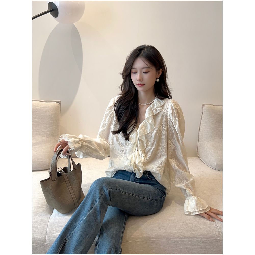 Qiqijia Rice White Lotus Leaf Collar Strap Three Dimensional Embroidered Top 2024 Autumn New Chinese Embroidered Top for Women image 3