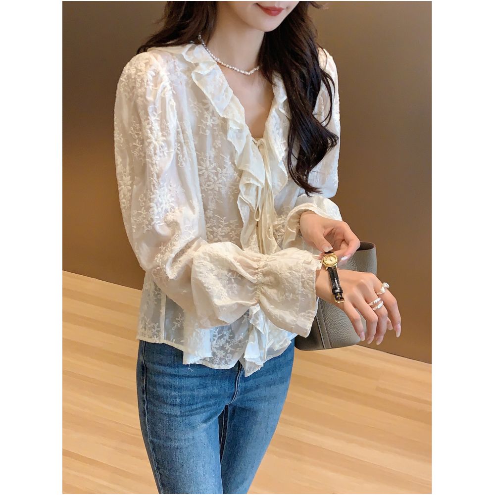 Qiqijia Rice White Lotus Leaf Collar Strap Three Dimensional Embroidered Top 2024 Autumn New Chinese Embroidered Top for Women image 4