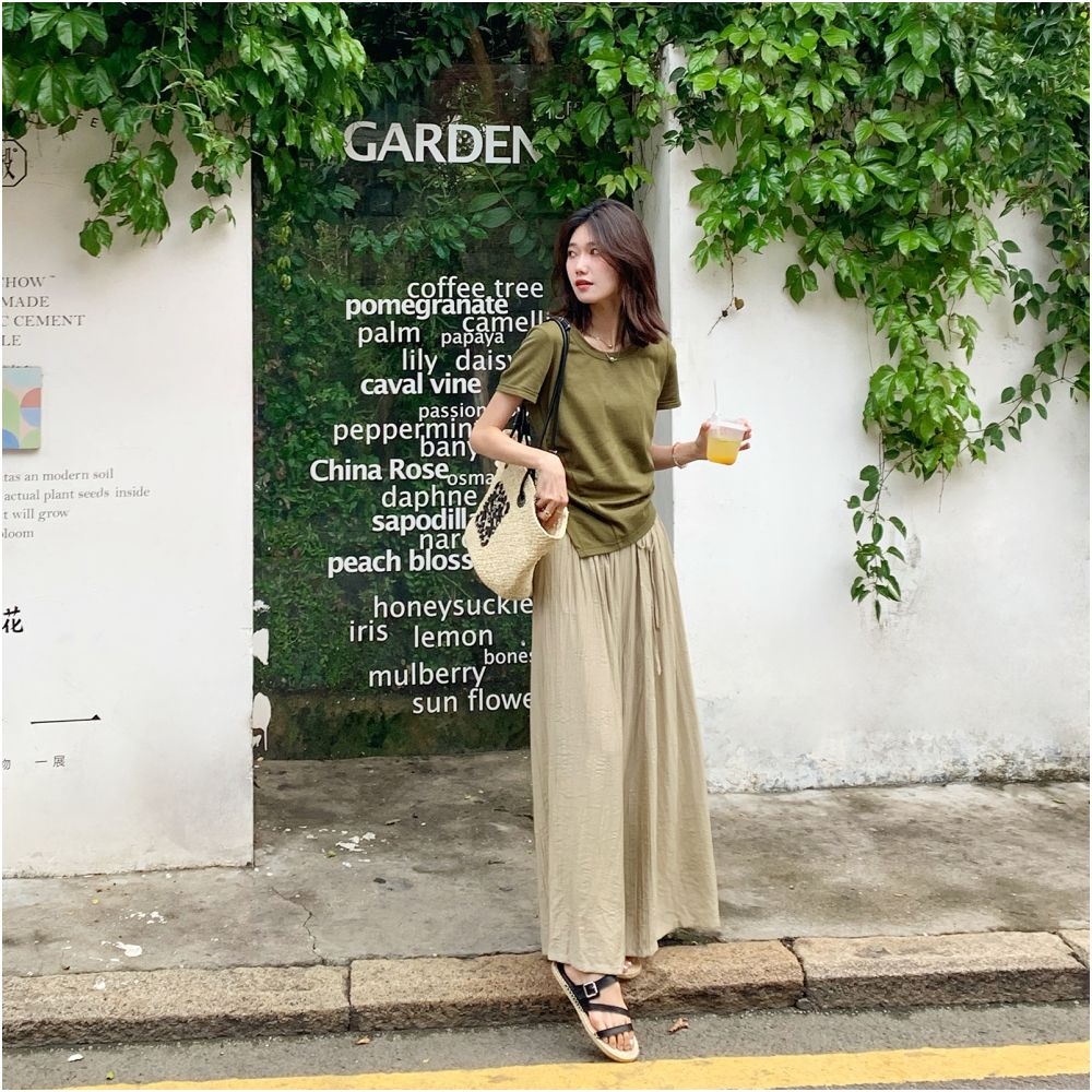 Qiqi Family Green High Waist Folded Elastic Waist Wide Leg Pants 2024 Summer New Loose Leg Tight Pants for Children image 20