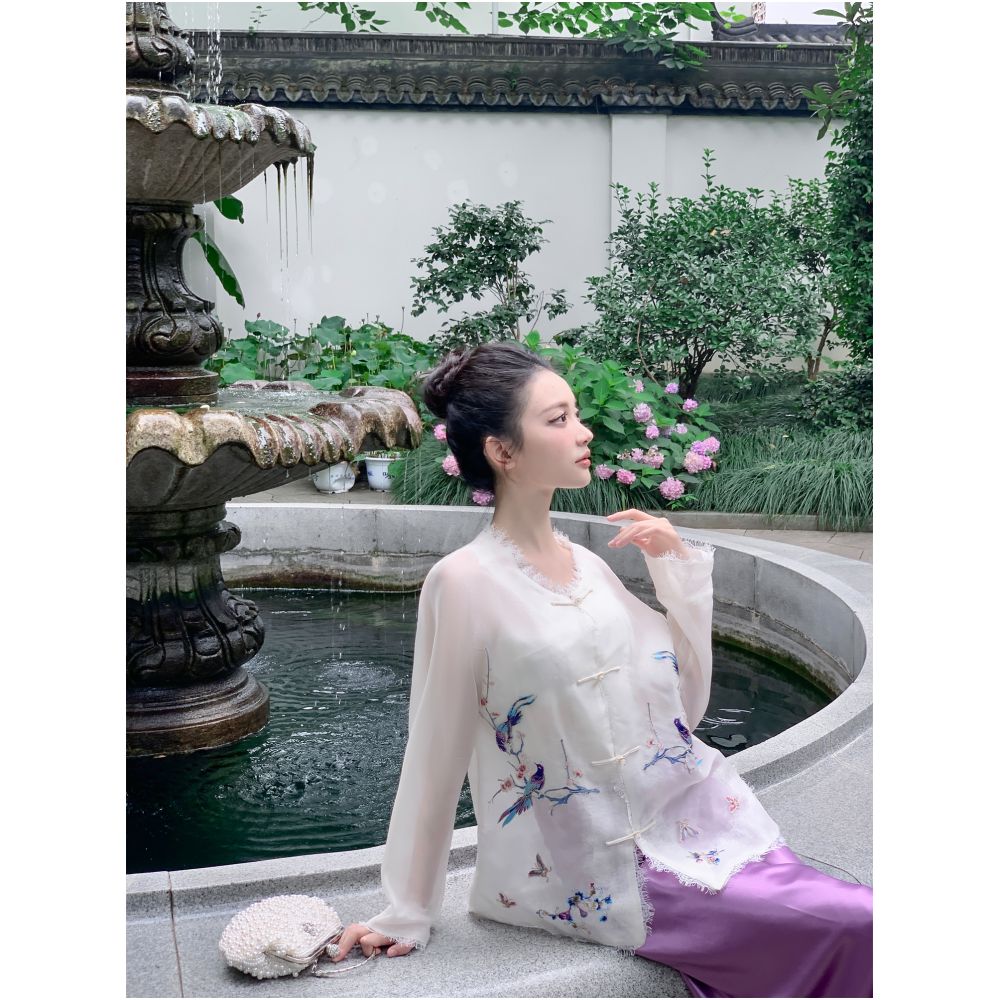 Broken code picking up leaks Yu Xiaoxiao likes to climb onto the branches heavy weight new Chinese style mulberry silk jacket 2025 new style image 25