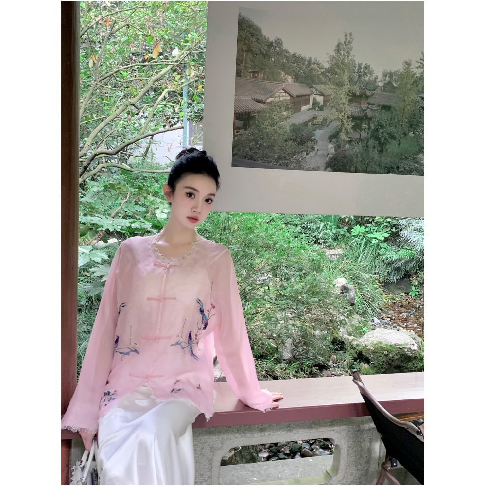 Broken code picking up leaks Yu Xiaoxiao likes to climb onto the branches heavy weight new Chinese style mulberry silk jacket 2025 new style image 26