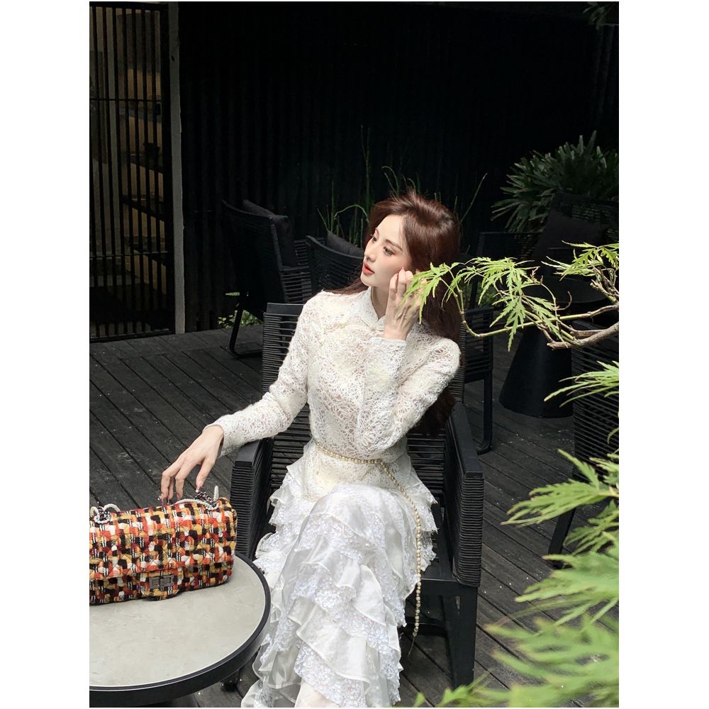 Yu Xiaoxiao Jiangnan Beauty Embryo Chinese stand up collar button retro national style hollow top early autumn new image 4