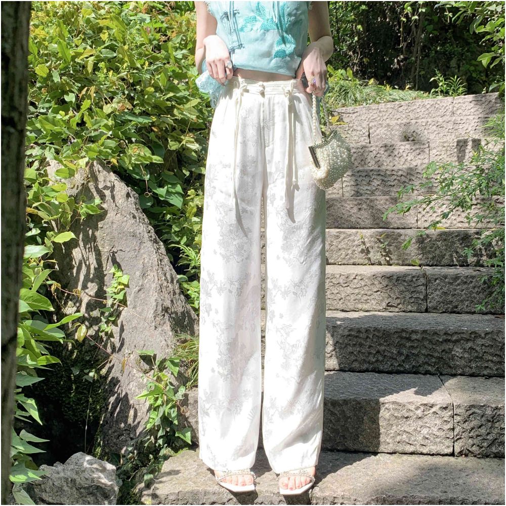Broken code and leak detection Yu Xiaoxiao national cool pants handmade buckle casual pants heavyweight straight leg long pants image 6