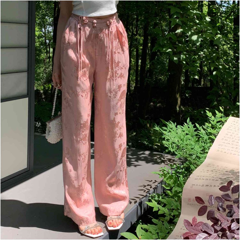 Broken code and leak detection Yu Xiaoxiao national cool pants handmade buckle casual pants heavyweight straight leg long pants image 18