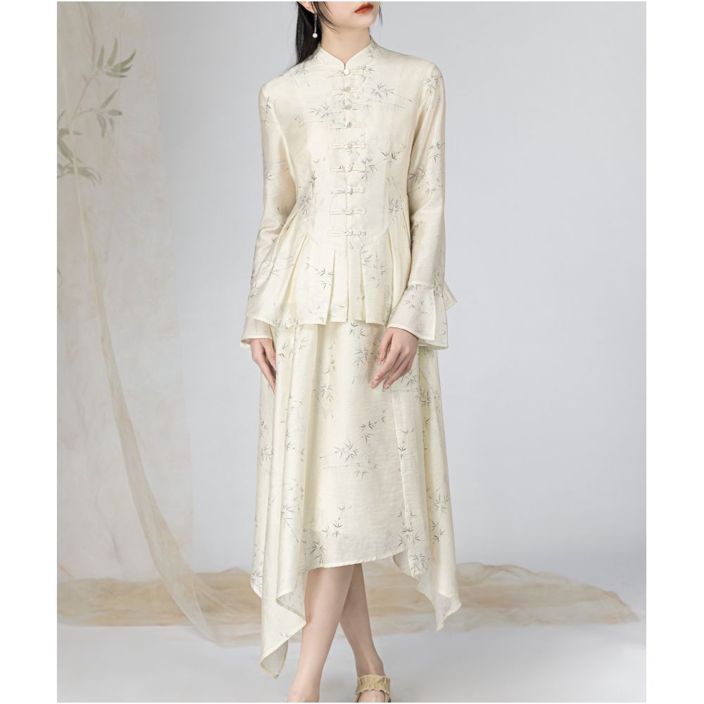 Yyan means to improve the new Chinese style bamboo pattern buckle shirt Chinese style spring and autumn retro printed suit for women image 21