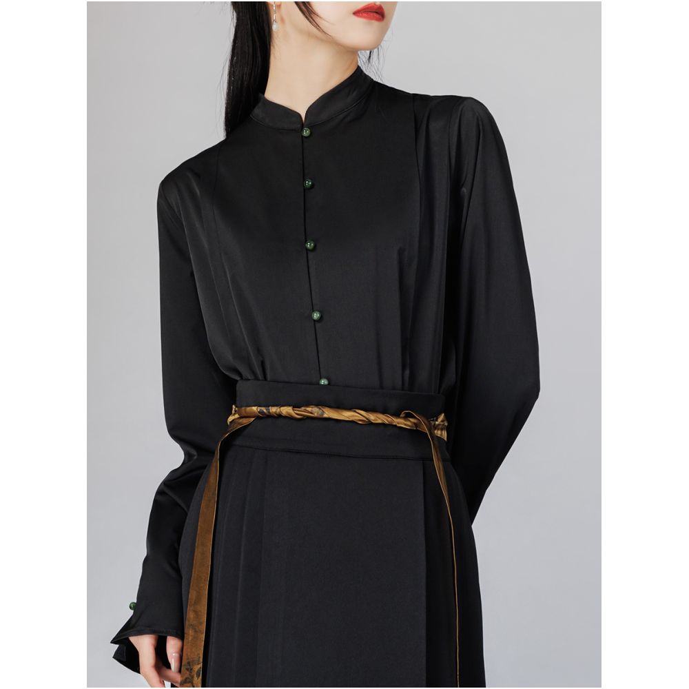 YYAN Italian style horse face skirt set with improved Ming style black gold bamboo pattern vinegar fabric splicing half skirt for women image 4