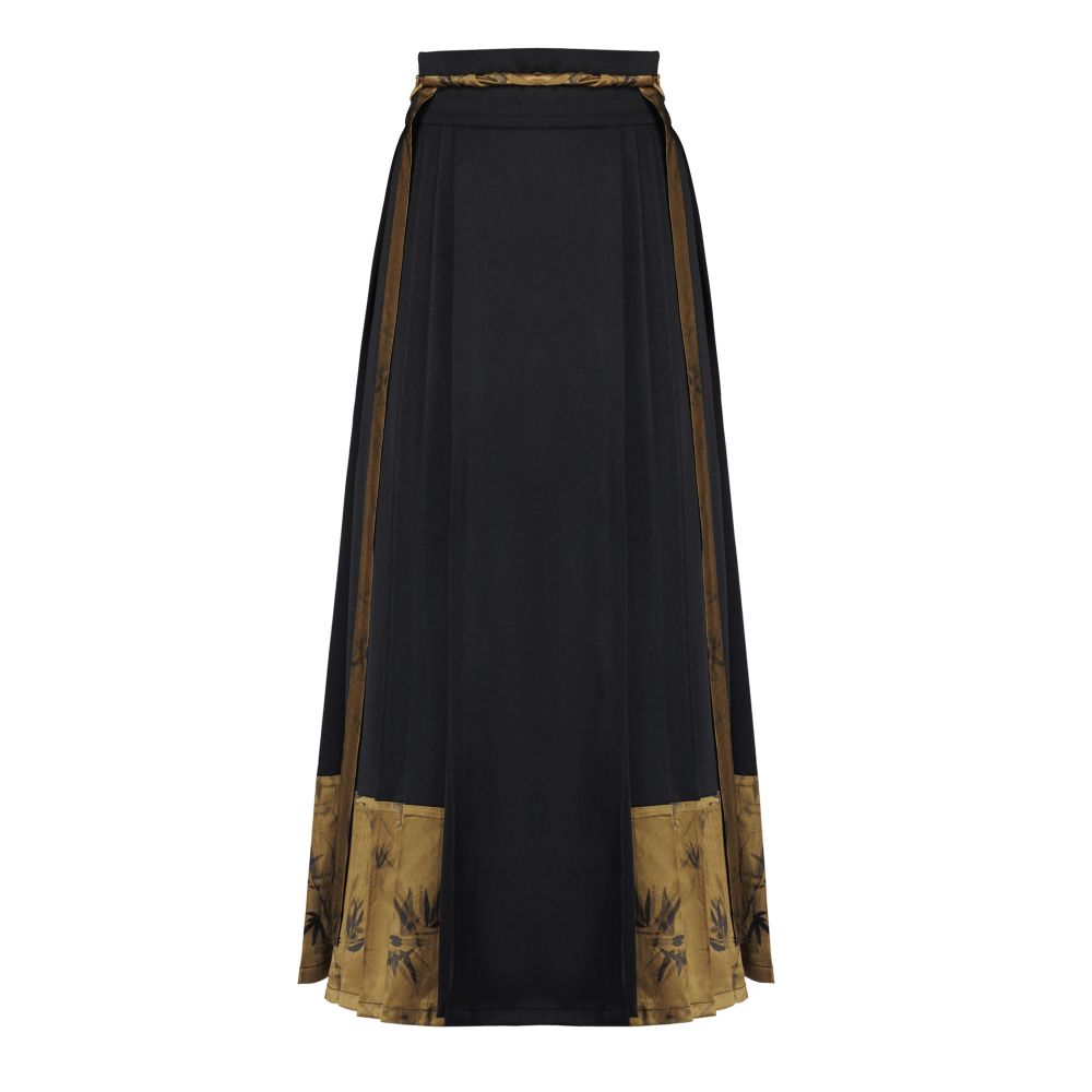 YYAN Italian style horse face skirt set with improved Ming style black gold bamboo pattern vinegar fabric splicing half skirt for women image 5