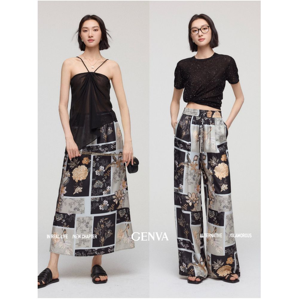 MR 99 Flower Shadow Floating World Picture Exclusive National Gift 6A Grade Silk Tulip Twill Air Pants Skirts image 2