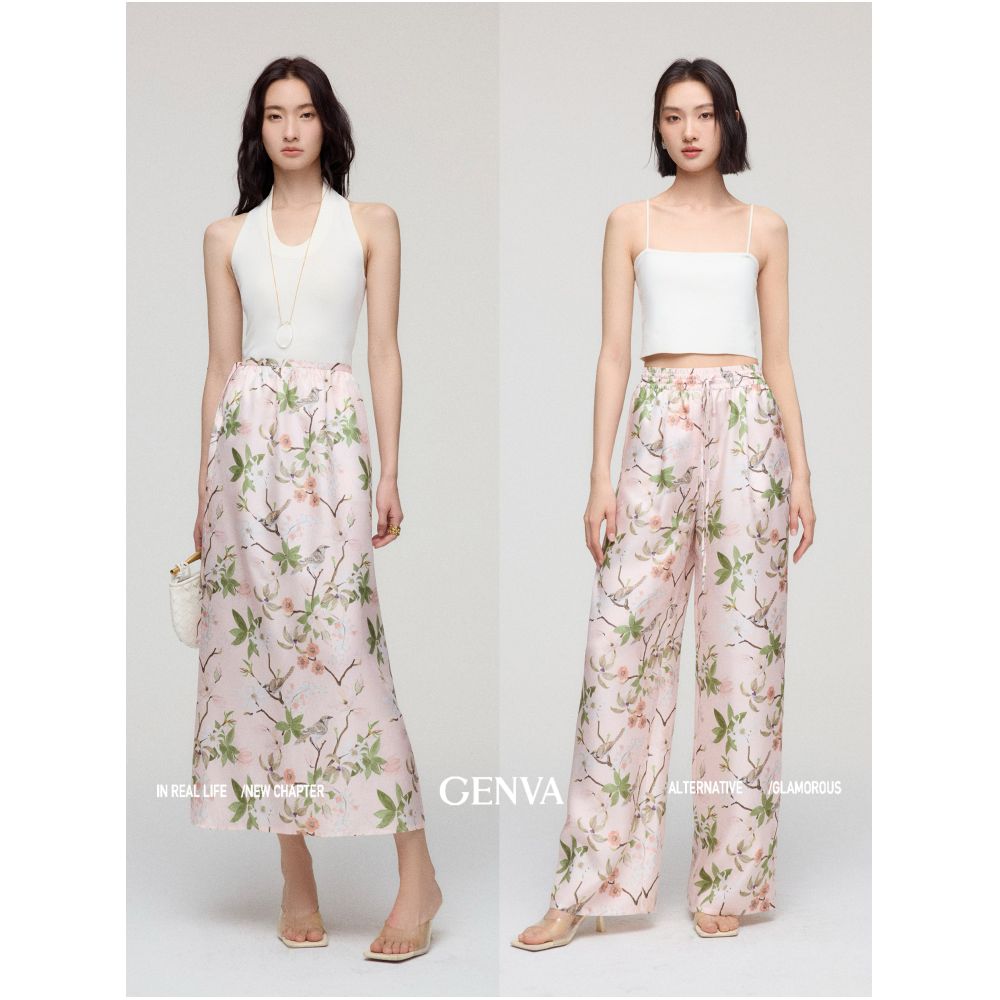 MR 99 Flower Shadow Floating World Picture Exclusive National Gift 6A Grade Silk Tulip Twill Air Pants Skirts image 0