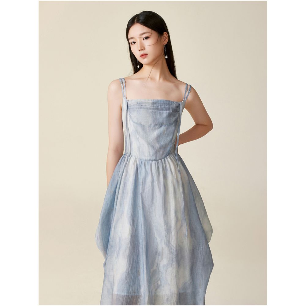 YYAN means blue gradient dyed sleeveless dress summer new style fresh and sweet waist cinching temperament suspender skirt image 1