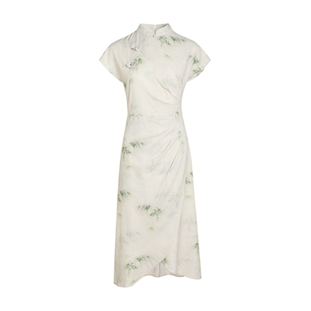 Srose Bamboo Noise Original New Chinese Retro Folding Short sleeved Cheongsam Skirt Improved Design Chinese Style Dress image 3