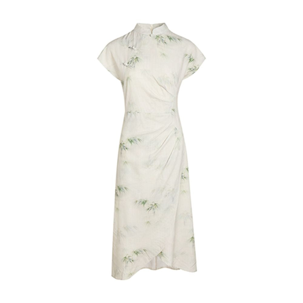 Srose Bamboo Noise Original New Chinese Retro Folding Short sleeved Cheongsam Skirt Improved Design Chinese Style Dress image 6