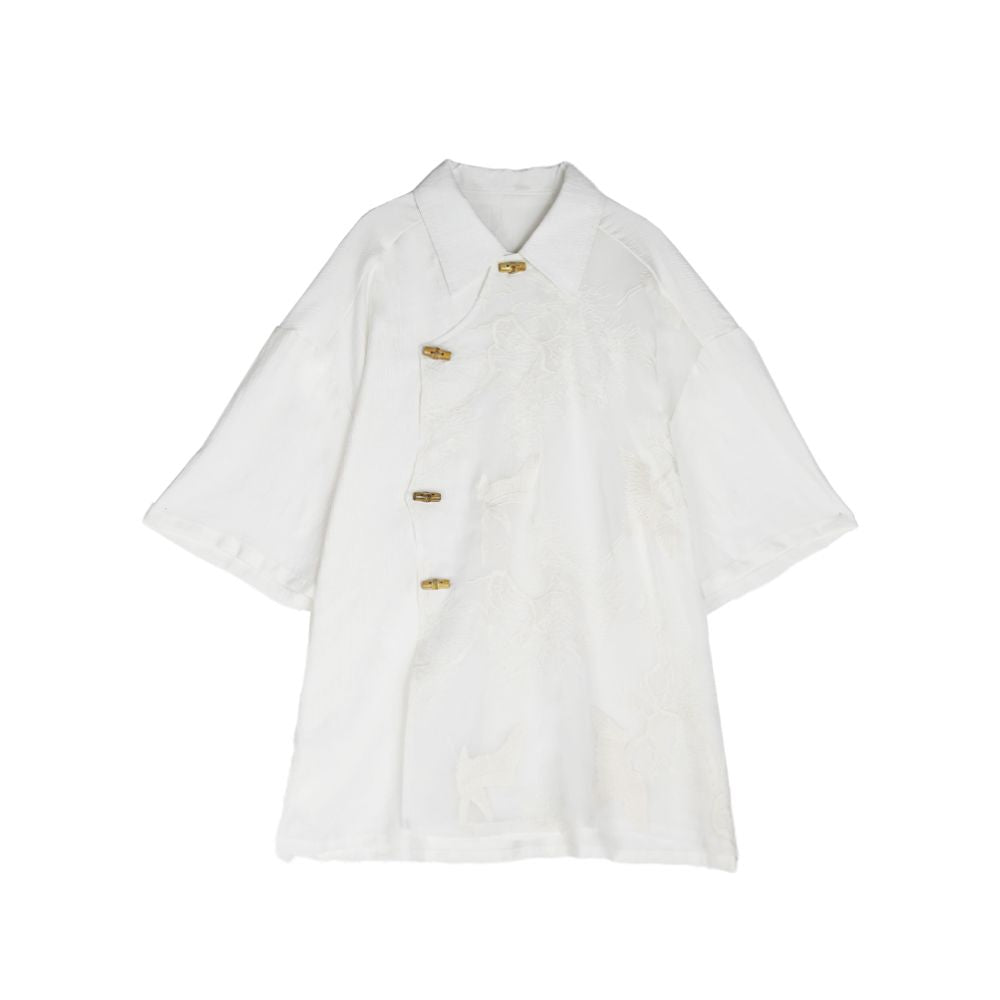 Yang Er s Dream Original New Chinese style Crane Embroidered Splicing Bamboo Buckle Shirt for Women with a Design Sense and a Niche Women s Shirt image 5