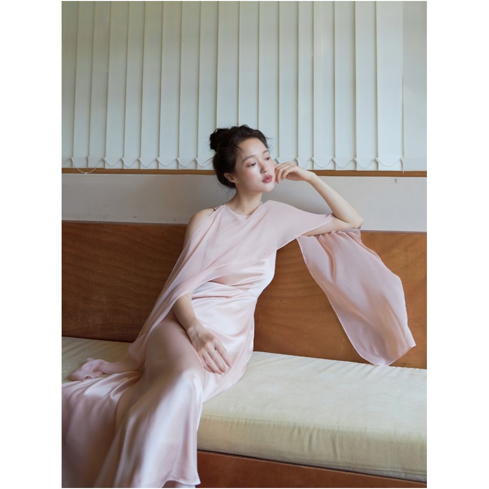 Acetate mulberry silk Shawl in various ways New Chinese dress summer off shoulder temperament banquet dress image 5